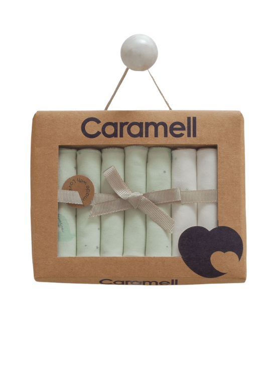 Set of 7 Cotton handkerchiefs, Green 9603 Mell Sweet Baby