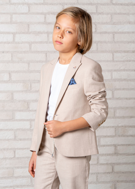 Елегантний костюм-трійка, жакет з бежевими штанами та білою футболкою 20292 Little Gentleman