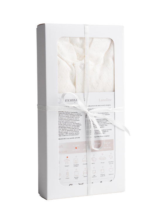 Set of 2 Newborn Rompers Cream Cotton Impregnated with Lanolin MOM-015 Momykeep