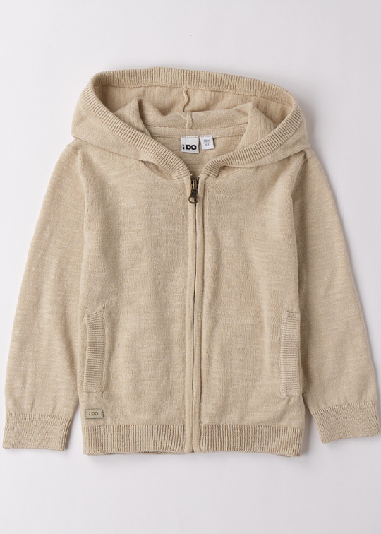 Beige Knitted Sweatshirt With Hood And Zipper 4B224.00 iDO
