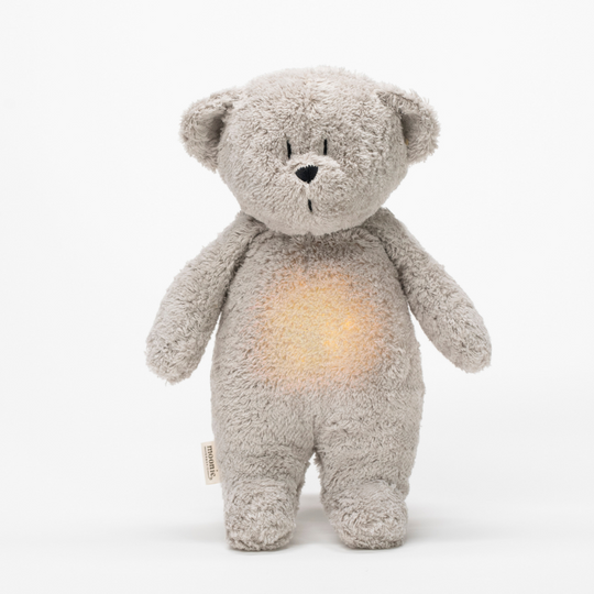 Ursulet Bumbac Organic Jucarie Muzicala cu Lampa de Veghe Incorporata Gri Moonie 2.0