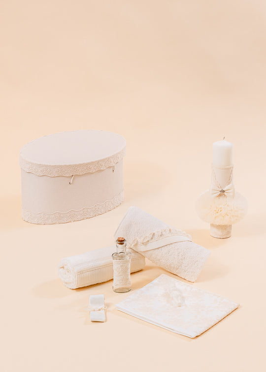 Baptism Set Iulia 3 Pieces, Candle, Trunk and Personalized Christening Chest AnneBebe