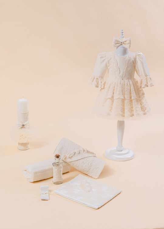 Baptism Set Iulia 3 Pieces, Dress, Trouser and Candle AnneBebe