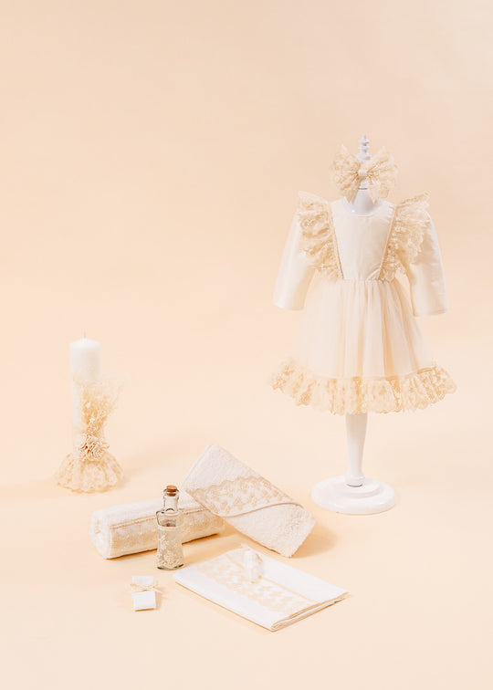 Baptism Set Ilona 3 Pieces, Dress, Trouser and Candle AnneBebe