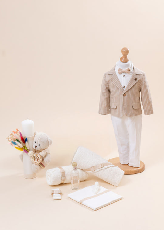 Leontie Christening Set 3 Pieces, Costume, Suit and Personalized AnneBebe Candle