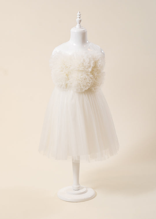 Rochie Ceremonie Ivory cu Pompoane din Tulle pe Bust L7005 Lugu