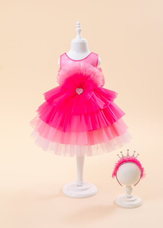 Girls Dress - Pink Tulle with Ruffles on Bust and Heart at Waist 2718 Mon Princess