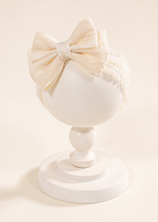 Mira Headband Double Bow Lace Capucino AnneBebe