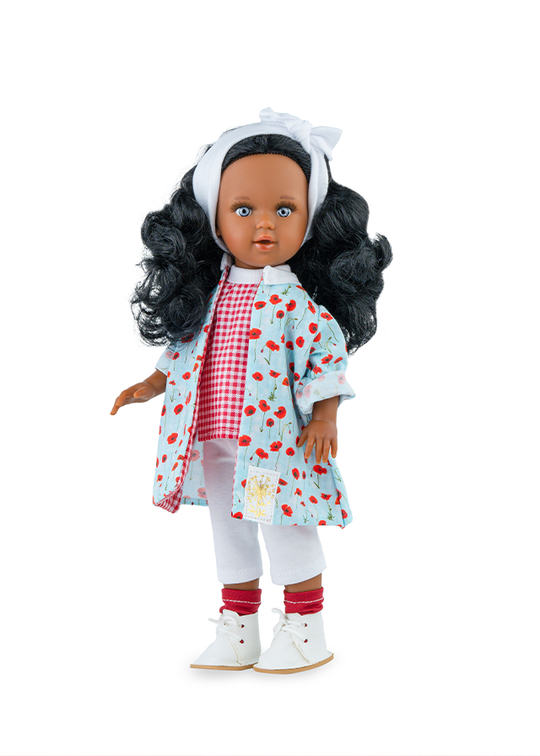 Marina Fleur Black Doll With Blue Jacket With Red Flowers 1507 Marina & Pau