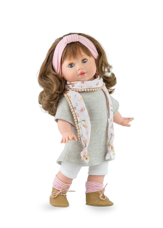 Tina Fleur Doll With Satin Hair With Pink Scarf With Flowers And Beige Dress 692 Marina & Pau