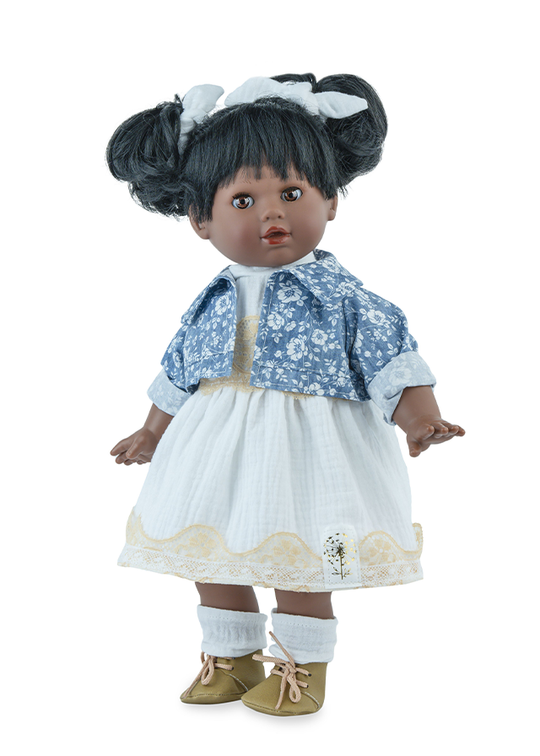 Tina Jeans Doll Black With White Dress And Denim Jacket 685 Marina & Pau