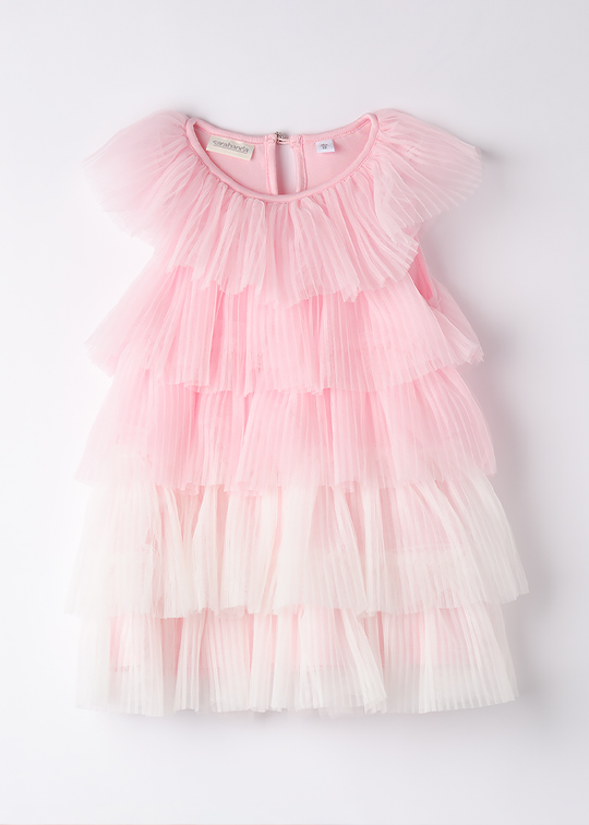 Pink Dress With Ruffles Made of Pleated Tulle 0B337.00 Sarabanda