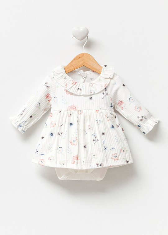 Ivory Organic Cotton Body Dress With Salmon Flowers 3025 Bubbles