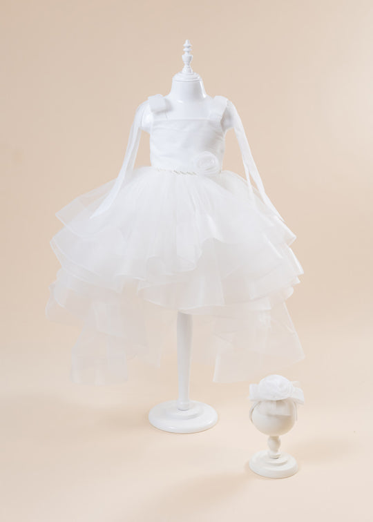 Ivory Ceremony Dress, Organza Bust, Bow Straps and Train Skirt 3010 Mon Princess