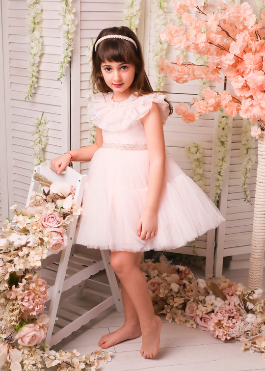 Ceremony Dress, Salmon with Tulle Skirt with Beading and Crystals 2910 Mon Princess