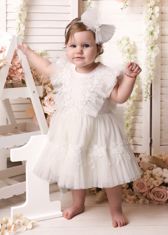 AnneBebe Elegant Bianca Cream Lace Dress