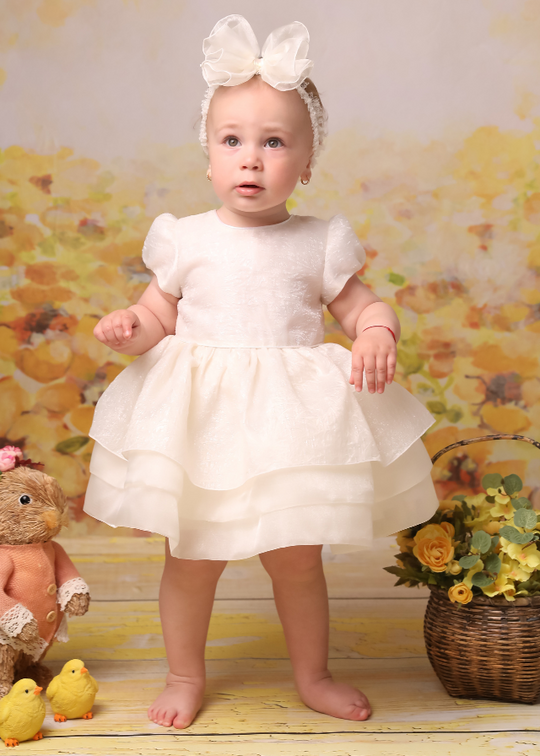 Elegant Dress Cotton Rebeca Cream Organza Three Ruffles AnneBebe