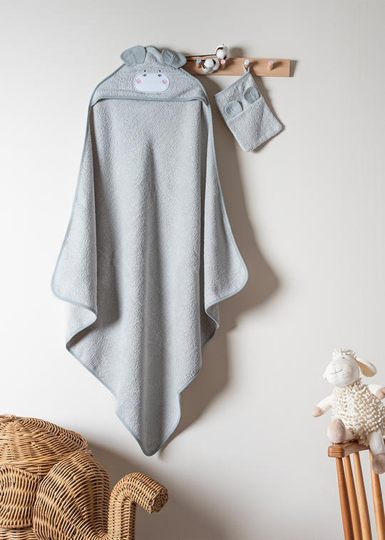 Hooded Towel and Bath Mitt Set Grey 90x90 cm 8901 FUNNABABY