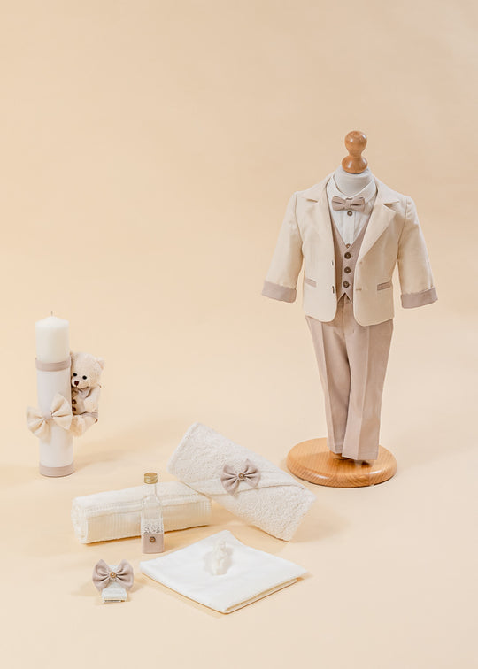 Set Botez Filip 3 Piese, Costum, Trusou Si Lumanare Personalizate AnneBebe