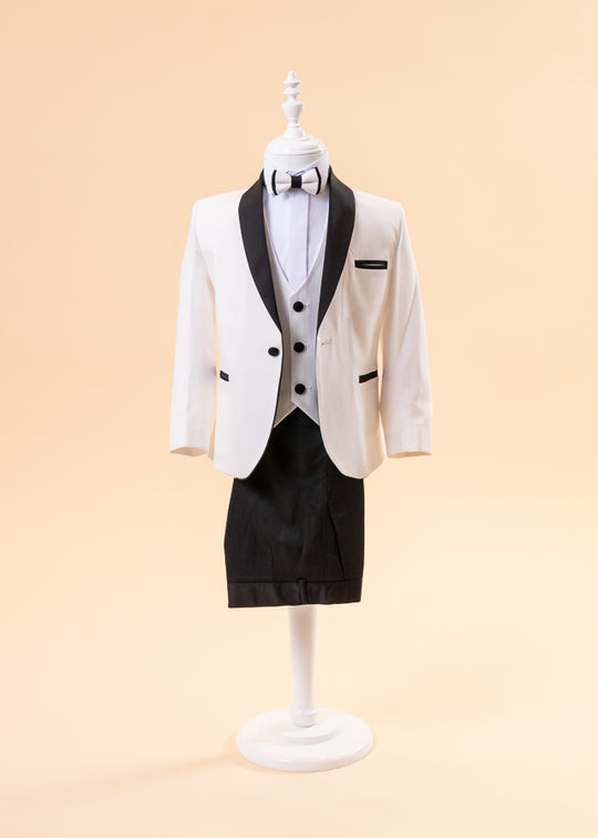 Costum Elegant 5 Piese Crem cu Guler Sal Negru 1639 LaKids