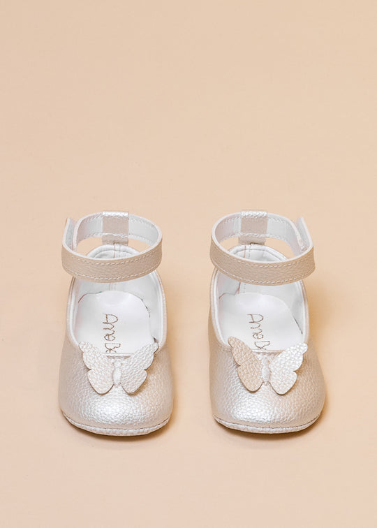 Balerini Crem Sidefat cu Bareta si Fluture 221218 Sinderella