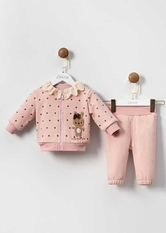 2 Piece Tracksuit Casual Girls Pink Polka Dot Hoodie And Long Pants 3583 Mino Baby