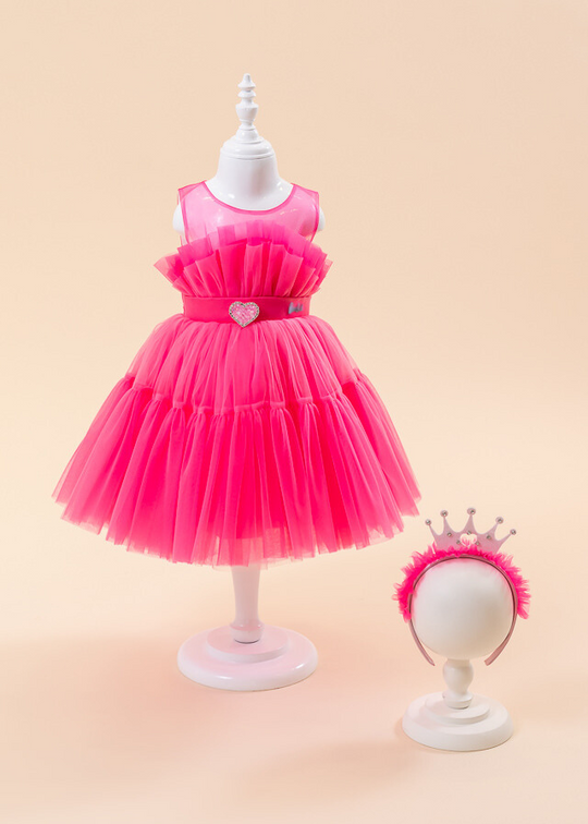 Ceremony Dress, Fuchsia Tulle with Ruffles on Bust and Heart at Waist 2220 Mon Princess