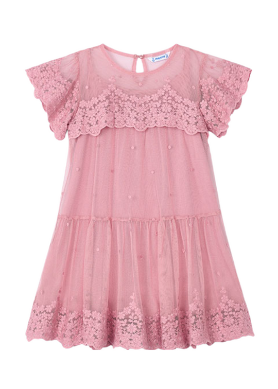 Powder Pink Tulle Dress with Lace Embroidery 3909 Mayoral