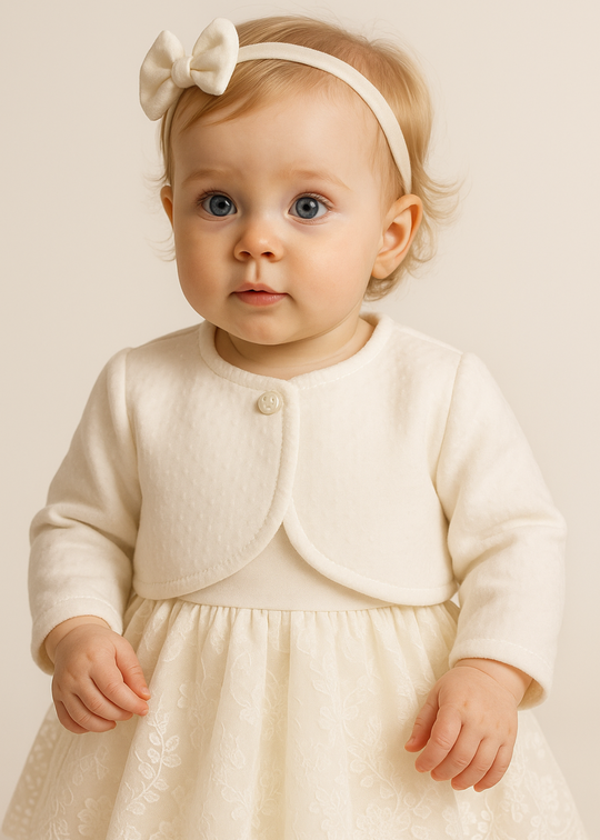 Bolero Plusat Catifeluta Ivory Crem pentru bebelusi AnneBebe