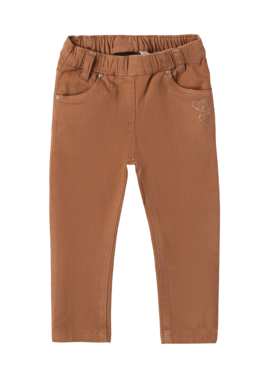 Довгі штани для дівчинки, коричневі з кишенями зі стразами 7251 Sarabanda