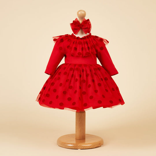 Red Girls Elegant Dress Red Tulle Skirt With Polka Dots AnneBebe