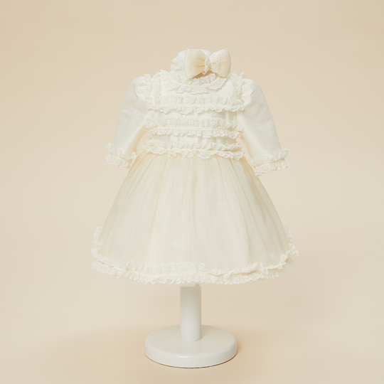 Elegant Dress for Girls Helga Cream Bust Lace Organza Skirt With Lace AnneBebe