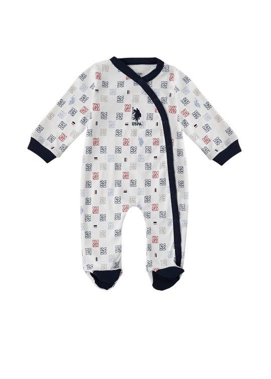 Boys' Cream Print Cotton Bootcut Overalls USB1411 Us Polo Assn