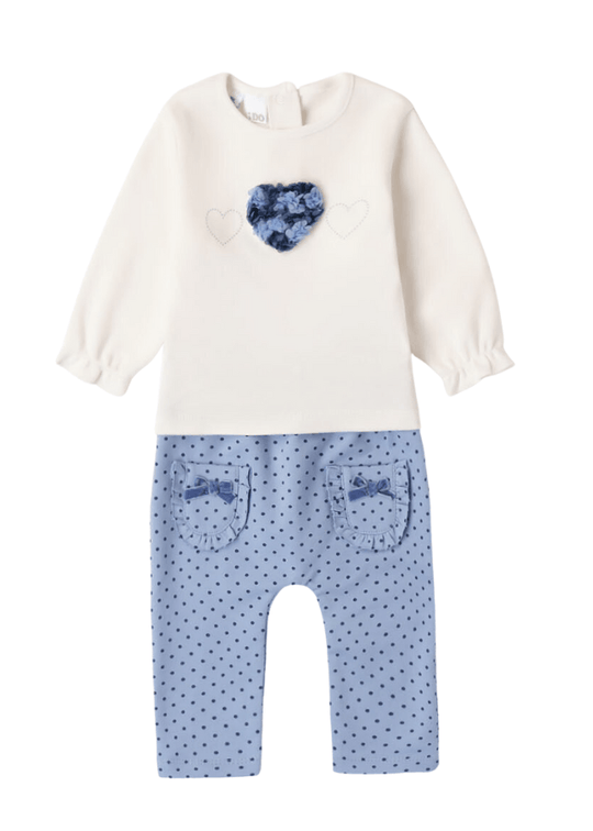 2-piece set for girls, cream blouse with heart and blue tights with blue peaks 7280 iDO