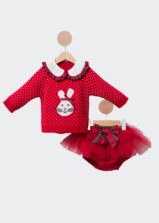 Girls' 2 Piece Bunny Set - Red Lace Sweater and Tulle Panties