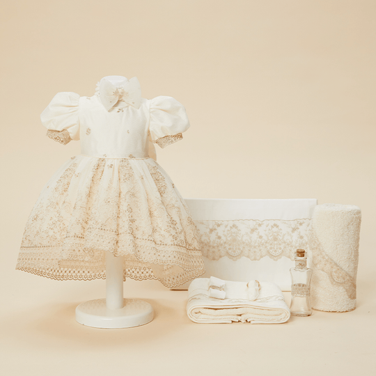 Set Botez Melissa 2 Piese, Rochita si Trusou Personalizabil Botez Fetite AnneBebe