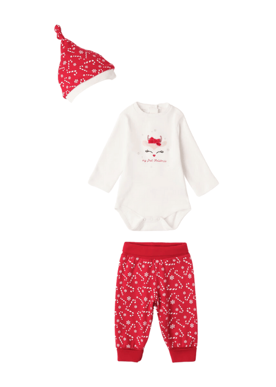 My First Christmas Set for Girls, Cream Body, Fes and Red Pants 7285 iDO