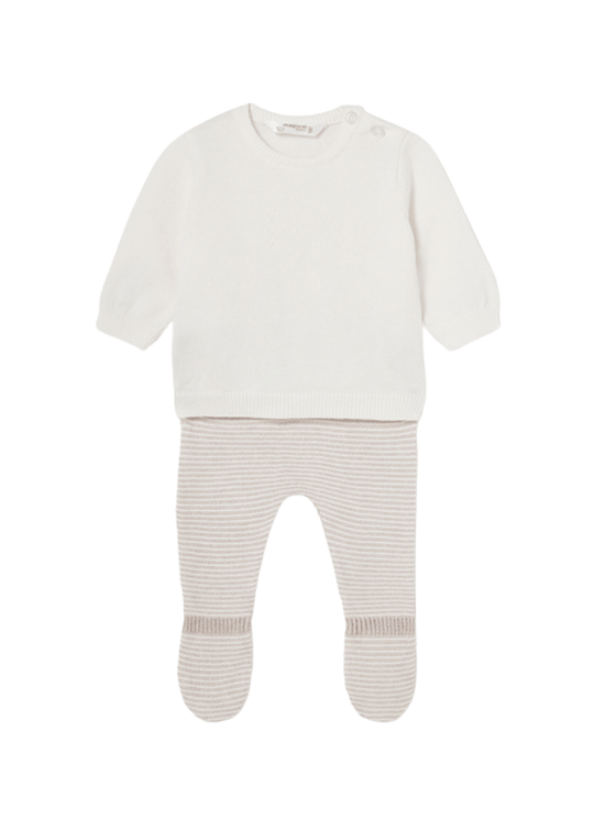 Set Tricotat 2 Piese, Bluza si Pantaloni Lungi Crem pentru Baietei 1535 Mayoral
