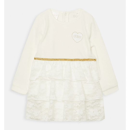 Cream Velvet Dress With Ruffles Lace S2BG06 K7Q50 G018 Guess
