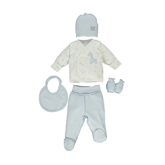 Set Maternitate 5 Piese Crem Cu Bleu & Dinozauri Bebetto Z758