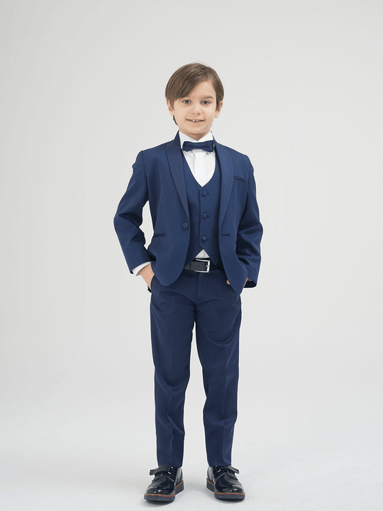 Costum Elegant Ceremonie Baiat 5 Piese Guler Sal Albastru LaKids 1629