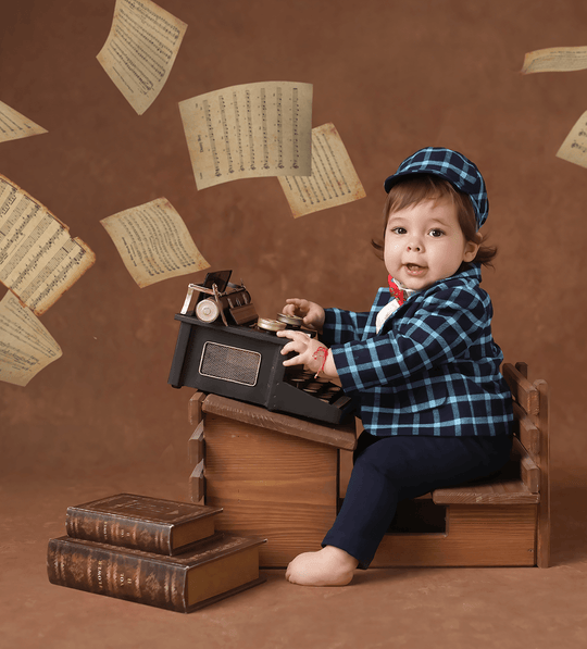 AnneBebe Boy's Elegant Navy Blue Checked Turquoise Blazer Suit