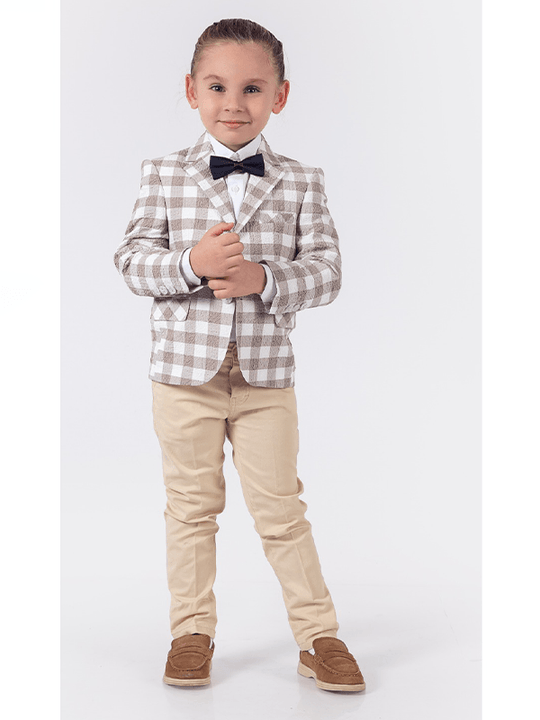 Costumas Baieti Sacou Carouri Bej Camasa Alba Pantaloni Bej 9809 Lemon