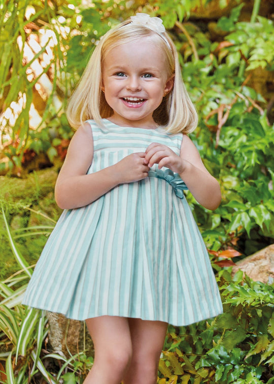 White sleeveless dress with green stripes for girls 5007 Abel & Lula