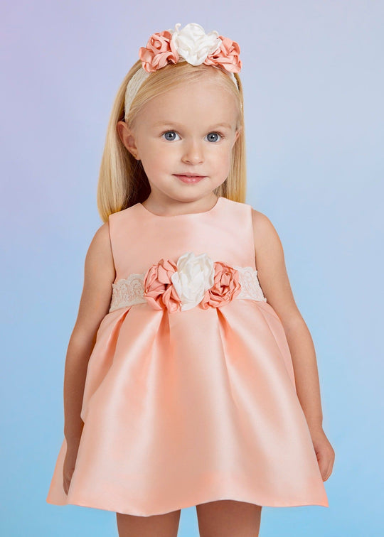 Pink Satin Dress With Drawstring Lace & Flowers For Girls 5014 Abel & Lula