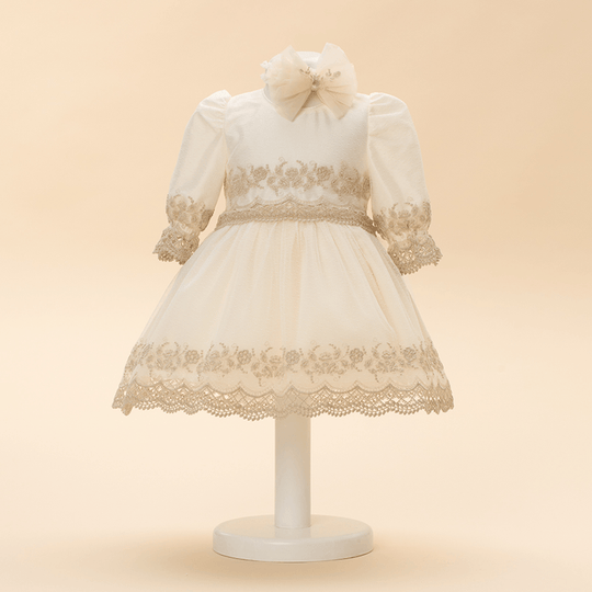 AnneBebe Elegant Cream Cappuccino Lace Dress for Girls