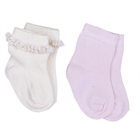 Set 2 Sosete Bebelusi Fetita Bumbac Organic Elastic Crem & Roz Dantela KityKate S52381