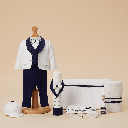 Baptism Set for Boy Bennie 3 Pieces, Suit, Suit and Candle Personalized AnneBebe