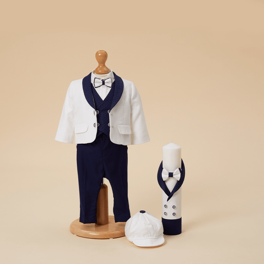 Bennie Boys Christening Set 2 Pieces, Costume and Candle Personalized AnneBebe