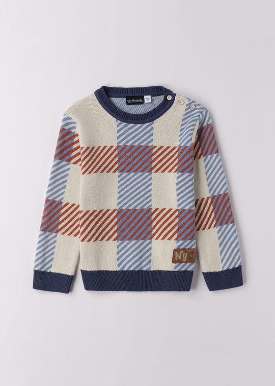 Pulover Baieti Bej Carouri Albastru Rosu 0.F107/00 Sarabanda